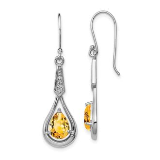 Diamond2Deal Sterling Silver Rhodium-plated CZ and Citrine Dangle Earrings