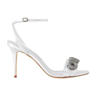 Manolo Blahnik High Heel Sandals, female, Gray, 5 1/2 UK, Silver Crystal Almond Toe Stiletto Sandals