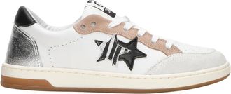 2Star 2Star, Schoenen, Dames, Veelkleurig, 39 EU, Witte leren sneaker met beige, zwart en zebradetails