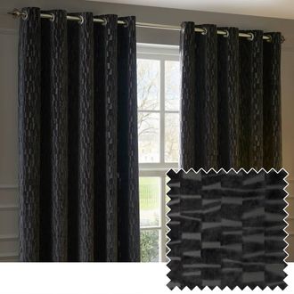 Riva Paoletti Manhattan Velvet Eyelet Curtain Pair in Charcoal | Size: 229 cm width x 183 cm drop