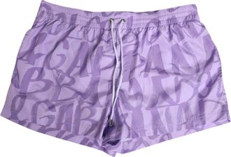 Dolce & Gabbana Paarse DG Logo Print Nylon Heren Shorts Zwemkleding