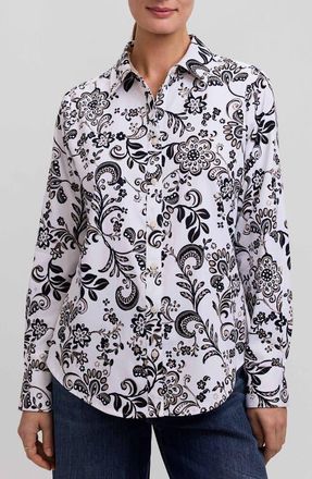 Foxcroft Margie Daisy Cotton Button-Up Shirt in White/multi at Nordstrom, Size X-Large