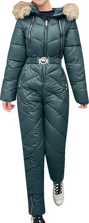Generic Womens One-Piece Ski Suit Jumpsuit Womens Winter Warm Ski Suit Ladies One Piece Softshell Coat Hooded + Sports Pants Windproof Playsuit Waterproof Lon