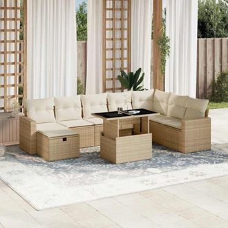 vidaXL Set De Sof&aacute;s De Jard&iacute;n Con Cojines 9 Pzas Rat&aacute;n Sint&eacute;tico Beige Vidaxl