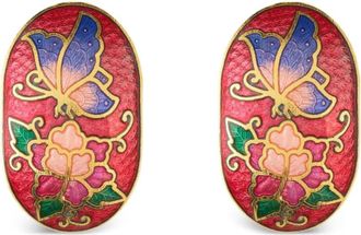 Susan Caplan Vintage 1980s floral-motif cloisonné earrings - women - Gold Plated/Black Enamel - One Size