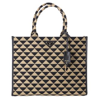 Prada Pre-owned Womens Large Symbole Embroidered Tote Bag in Black and Beige - One Size