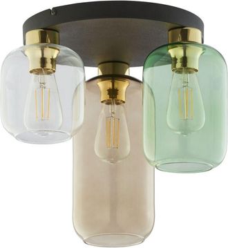 Luminosa Light Designs TK Marco Lámpara de techo Shade Cluster, marrón, verde, vidrio transparente, 3 bombillas E27
