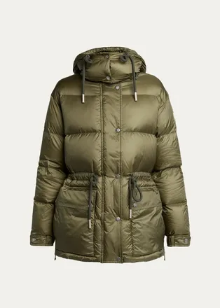 Moncler Sesie Hooded Mid-Length Down Jacket