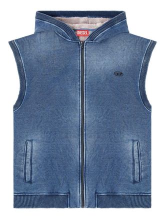 Diesel Embroidered Logo Sleeveless Full-Zip Hooded Sweater