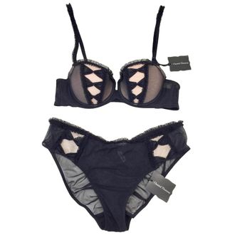 Chantal Thomass Couture Black Bow Pad Bra & Brief Set Size M