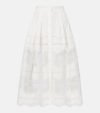 Elie Saab Organza-trimmed cotton midi skirt