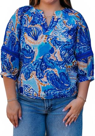 Jade Yoga Contrast Trim Peasant Top In Nautical Whirl