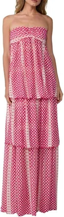 Diane Von F&uuml;rstenberg Joanne Dotted Strapless Tiered Maxi Dress in Rain Drop Mini Peony at Nordstrom, Size X-Large
