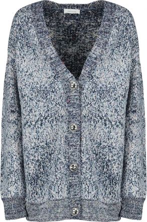 Paco Rabanne V-hals Cardigan met Knopen - Dames - Vesten - Blauw - M - Katoen - Truien & Vesten