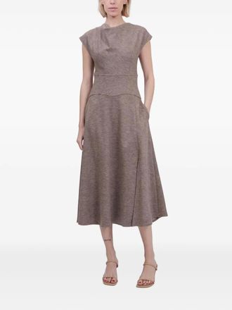 SIMKHAI cowl-neck flared dress - women - Elastane/Polyamide/Wool - 6 - Brown