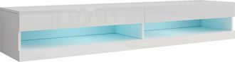 Mirjan24 Mobilier1 - Mueble Tv Venenou 120, Blanco + Blanco Brillante, N&uacute;mero De Puertas: 0, N&uacute;mero De Cajones: 0, 180x30x40cm, Led
