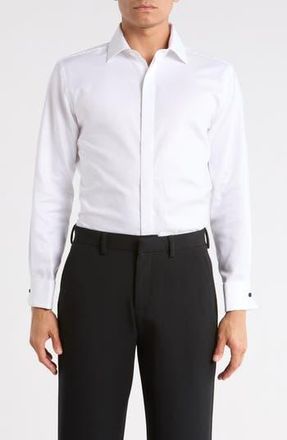 Lorenzo Uomo Cotton Tuxedo Trim Fit Dress Shirt in White at Nordstrom Rack, Size 17.5 - 34/35
