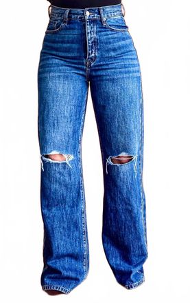 Kancan 90S Wide Leg Flare Denim Jeans In Mid Wash