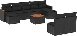 vidaXL Vidaxl - Set De Sof&aacute;s De Jard&iacute;n 10 Pzas Cojines Rat&aacute;n Sint&eacute;tico Negro