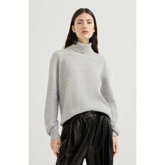 Brunello Cucinelli Cashmere English rib turtleneck sweater with monili in Pebble at Nordstrom, Size Xxx-Large