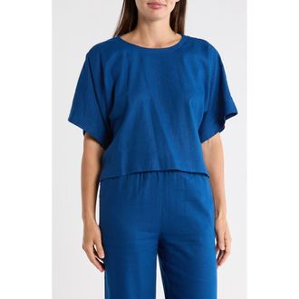 DKNY Boxy Short Sleeve Linen Blend Top in Admiral at Nordstrom Rack, Size X-Small