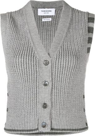 Thom Browne 4-Bar stripe intarsia-knit vest - women - Virgin Wool - 38 - Grey