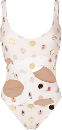 Amir Slama graphic-print cut-out one-piece swimsuit - women - Polyamide/Elastane - GG - Neutrals