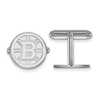 Diamond2Deal Sterling Silver Rhodium-plated Boston Bruins Cuff Links