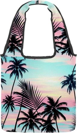 Generic Tropical Summer Palms Pattern (2) Reversible Canvas Shoulder Tote - Double-Sided Print, 12oz Cotton, 27cm Drop, Fold-Flat Bag for Travel, Shopping, St