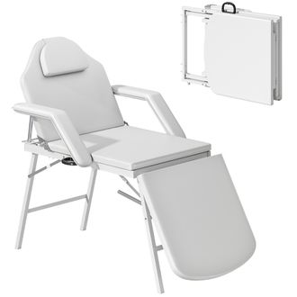 OEM Camilla Masaje Plegable Port&aacute;til De 3 Zonas Con Respaldo Ajustable Reposacabezas Reposabrazos 182x82x68 Cm Blanco