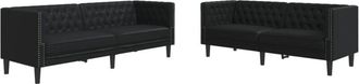 vidaXL Vidaxl - Juego de sofás Chesterfield 2 piezas cuero sintético negro