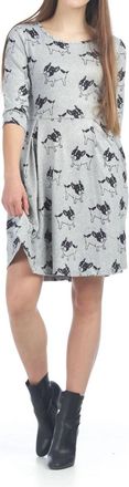 Papillon French Bull Dog Print Sweater Dress In Gray/black