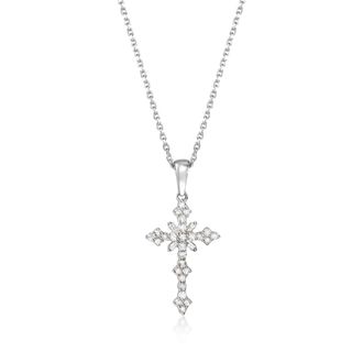 Ross-Simons Diamond Cross Pendant Necklace in Sterling Silver