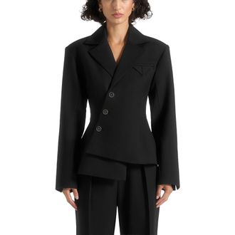 Mani&egrave;re De Voir Thalia Asymmetric Tailored Double Breasted Blazer in Black at Nordstrom, Size 10