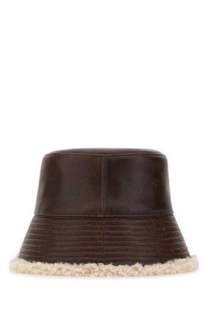 Stella McCartney Womens Brown Synthetic Leather Bucket Hat Espresso Cappelli