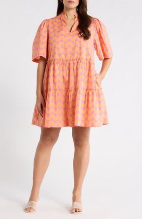 Sugarlips Floral Dixie Tiered Cotton Dress in Orange-Pinks-Multi at Nordstrom, Size 1X