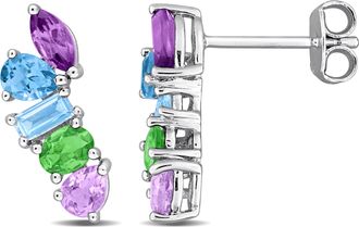 Mimi & Max Multi-Gem Five Stone Drop Earrings Sterling Silver