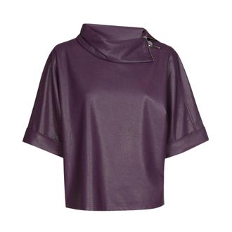 Caroline Biss Caroline Biss - Top korte mouw 4609 - Dames - Blouses & Shirts - Paars - Maat: M Leer