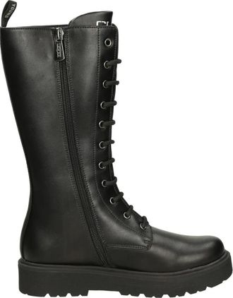 Cult Leren veterlaars met zijrits - Dames - Veterlaarzen - Zwart - 37 EU - Leer - Schoenen