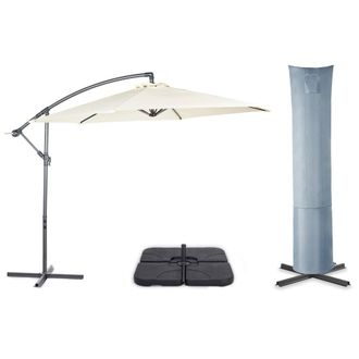 VonHaus Cream Parasol with Base & Waterproof Cover in Beige