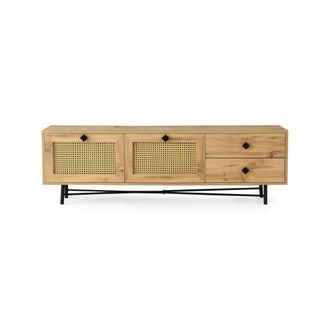 Dmora Mueble de televisi&oacute;n efecto madera roble, negro 180x40 cm