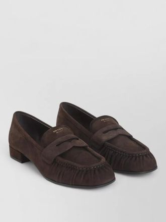 Prada suede loafer leather strap low heel
