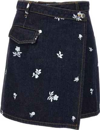 Lanvin Blue All-over embroidery skirt