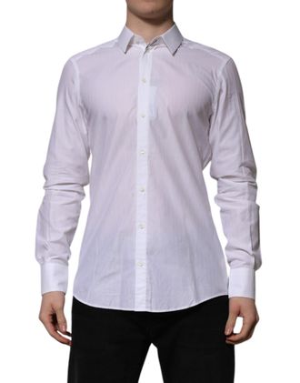 Dolce & Gabbana White Cotton MARTINI Long Sleeve Formal Mens Shirt