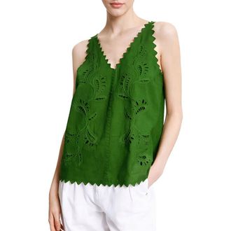 ottod'Ame Cotton Top With Cutwork Embroidery in Matcha at Nordstrom, Size 44 It