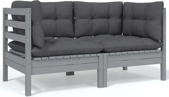 vidaXL Sof&aacute; De Jard&iacute;n De 2 Plazas Con Cojines Madera Maciza Pino Gris Vidaxl