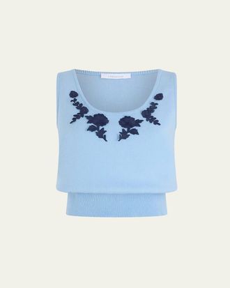 Paco Rabanne Floral Embroidered Rib Knit Sleeveless Sweater