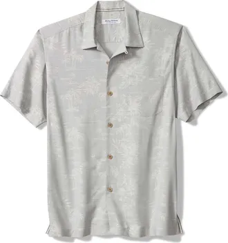 Tommy Bahama Coastal Ease IslandZone Camp Shirt in Silver Streak at Nordstrom, Size Xxx-Large