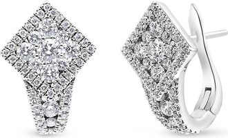 House of Brilliance 18K White Gold 1 1/10 Cttw Round Diamond Cluster with Halo Hoop Huggie Earring at Nordstrom