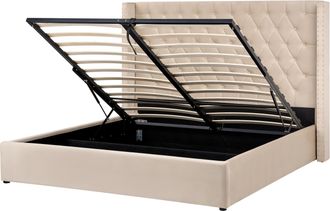Beliani Cama Con Almacenaje De Terciopelo Beige Plateado 180 X 200 Cm Cabecero Alto Lubbon